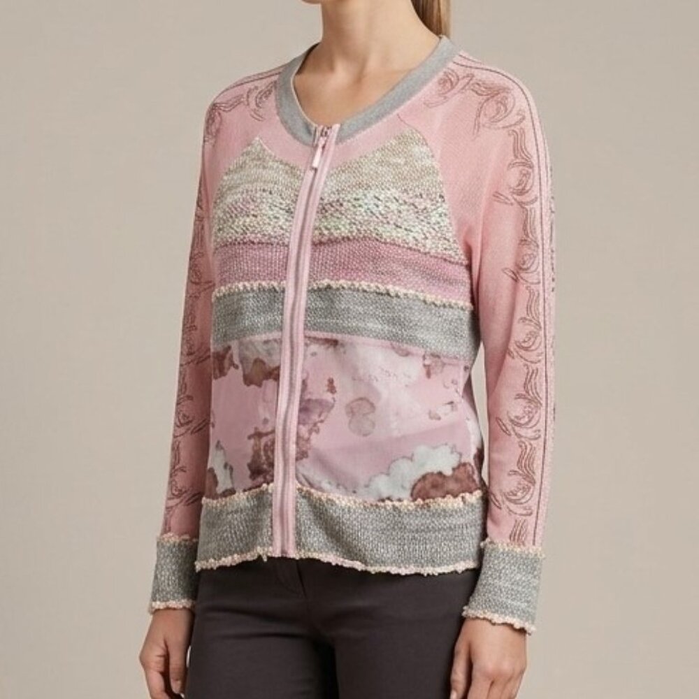 Tricotto Patchwork Zip Front Jacket Size XL